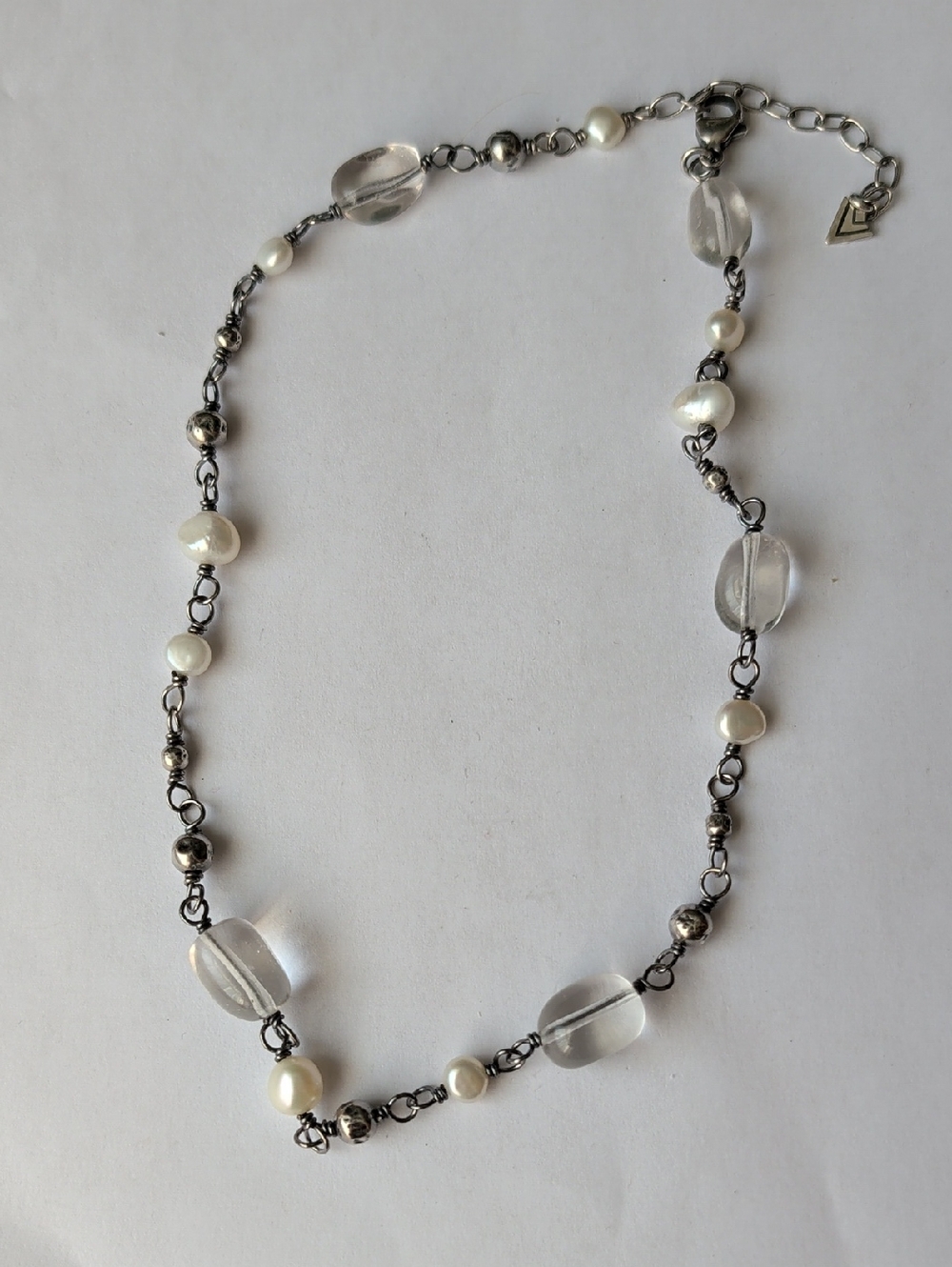Silpada Sterling Silver Necklace N1602 with White Pearls and Clear Beads